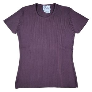 Vintage Lilly Pulitzer Shirt Womens M‎ Brown Rib Knit Short Sleeve Crewneck Top